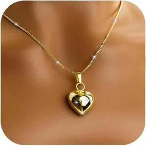 Dainty 14K Gold Plated Heart Necklace | CZ Faith Pendant | Adjustable Gift